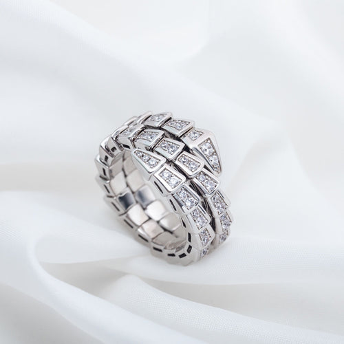 Bvlgari SERPENTI RING SILVER DIAMOND DOUBLE ROW
