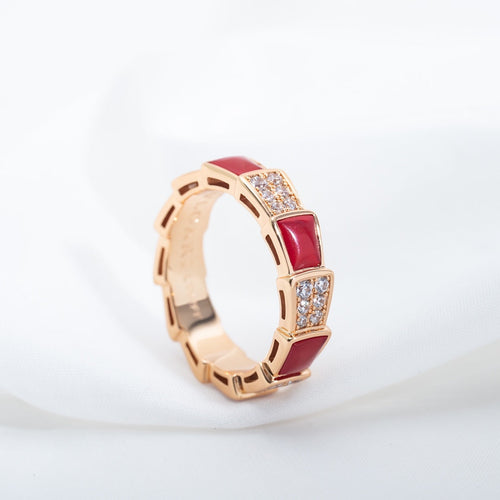 Bvlgari SERPENTI RING PINK GOLD CARNELIAN DIAMOND PAVED 4MM