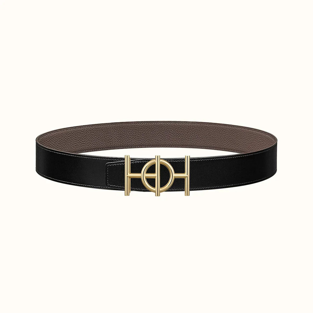HERMES ULYSSE BELT BUCKLE & REVERSIBLE KHAKI BROWN LEATHER STRAP 38MM GOLD HARDWARE