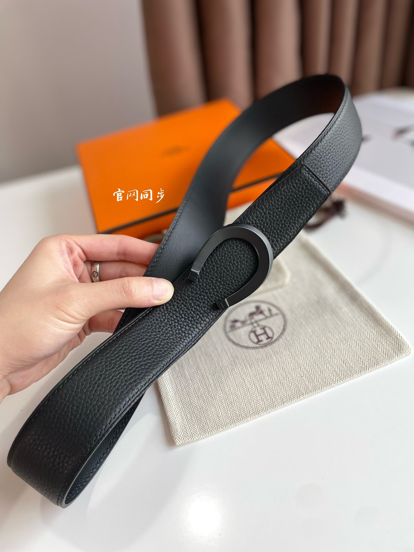 HERMES LUCK BELT BUCKLE & REVERSIBLE BLACK LEATHER STRAP 38MM BLACK HARDWARE