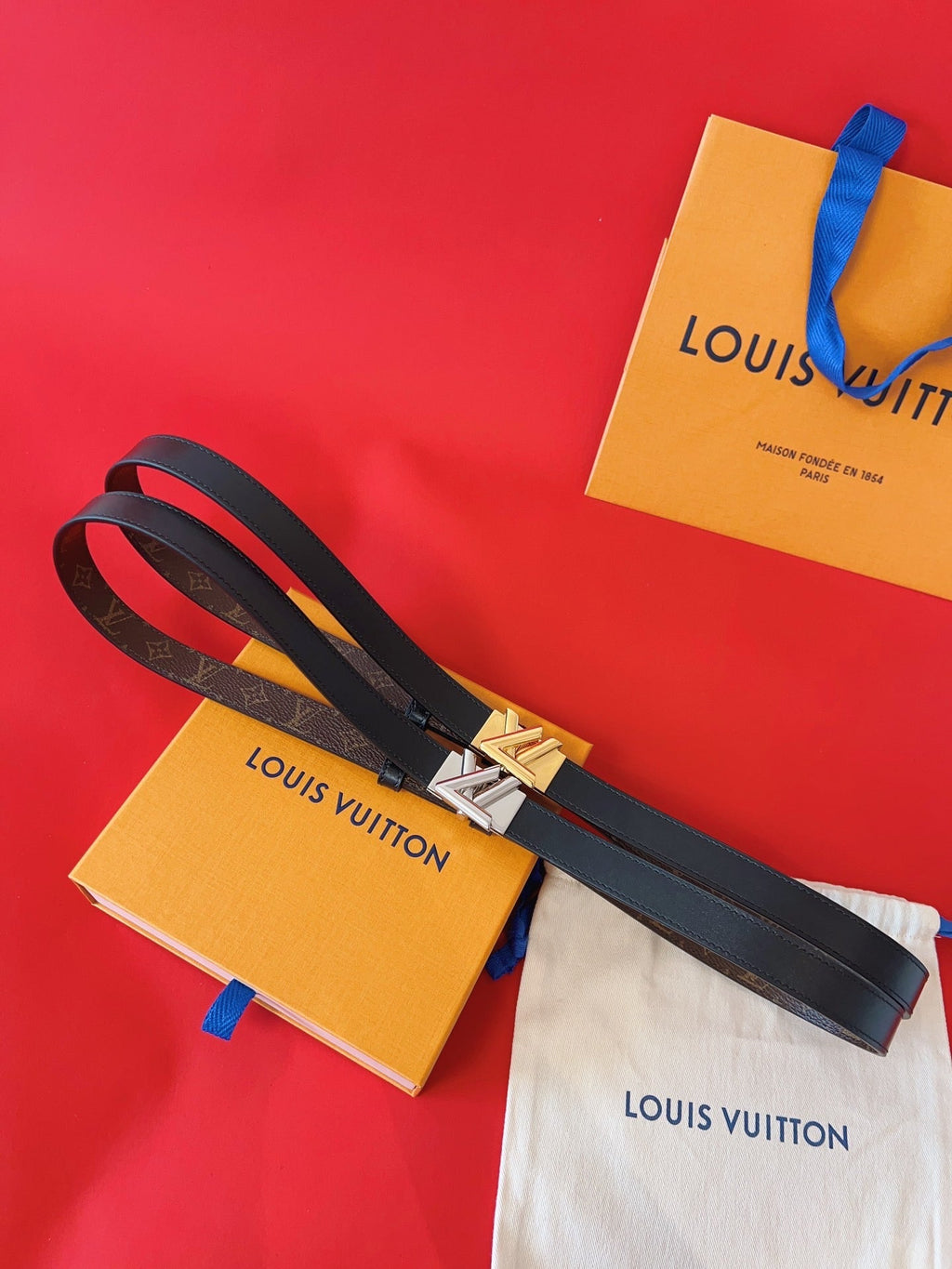 LOUIS VUITTON LV GO-14 20MM BELT IN BLACK CALFSKIN GOLD HARDWARE