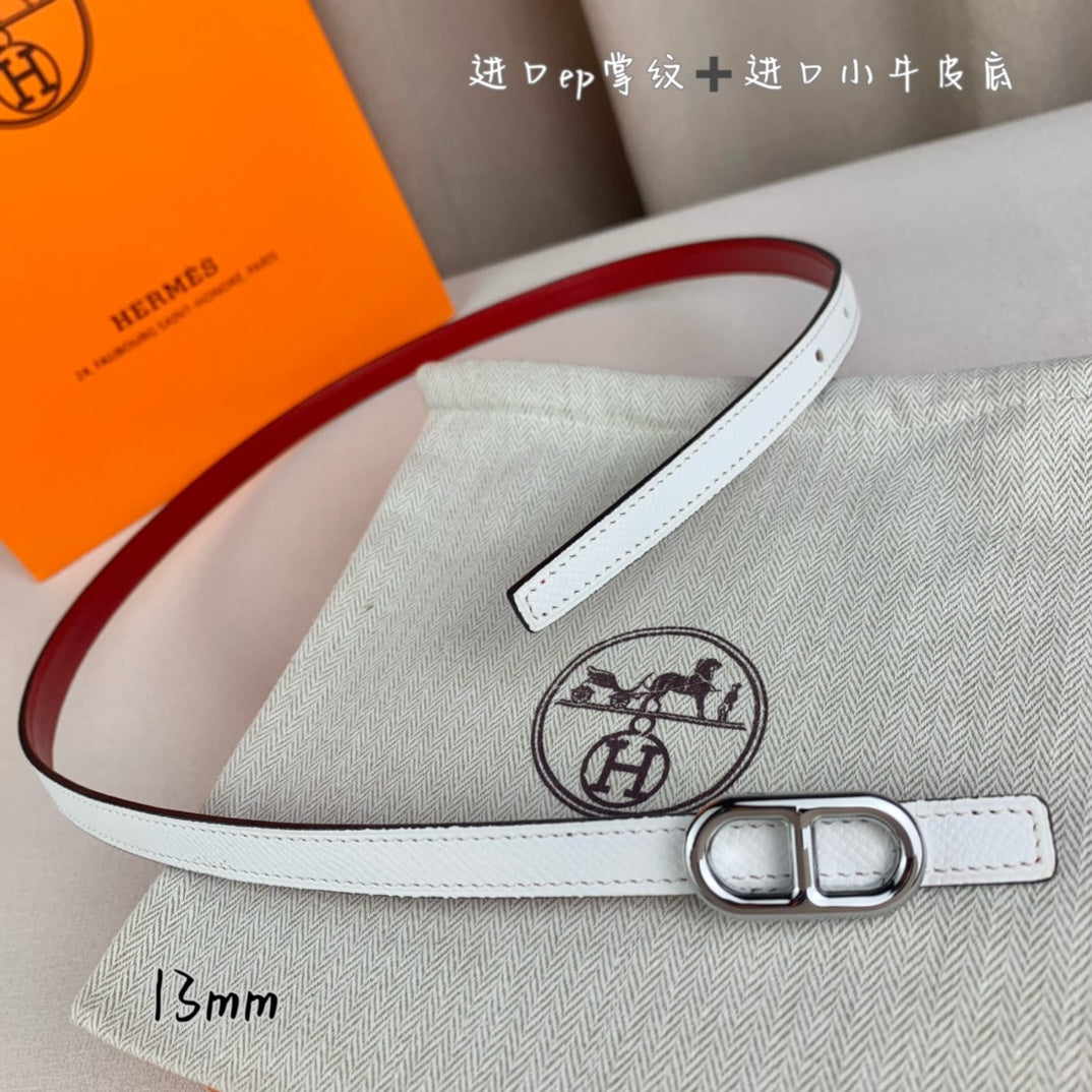 HERMES MAILLON H BELT BUCKLE & REVERSIBLE WHITE LEATHER STRAP 13 MM SILVER HARDWARE