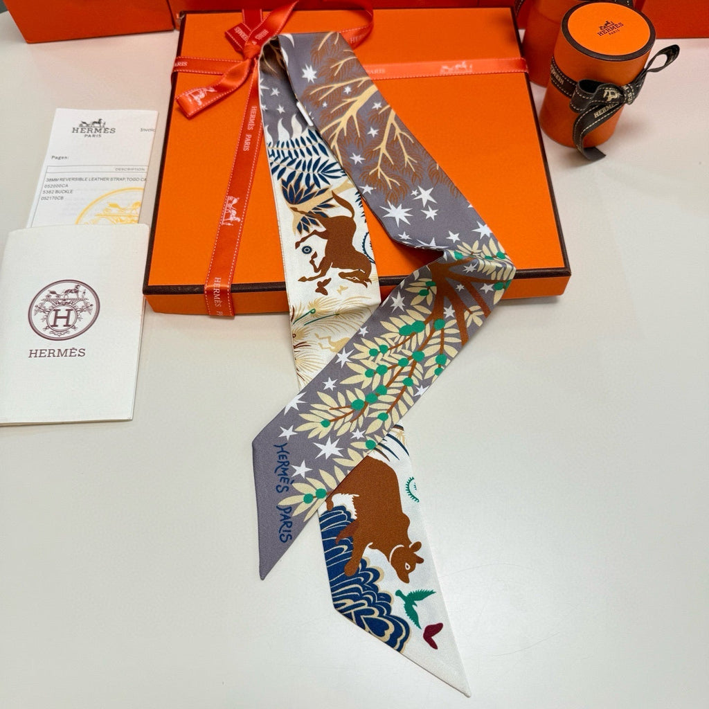 HERMES HERMES 25S SILK NECKERCHIEF 86 IN SILK 714356