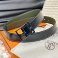 HERMES NATHAN REVERSIBLE BELT 32MM OLIVE GREEN AND BLACK LEATHER BLACK HARDWARE