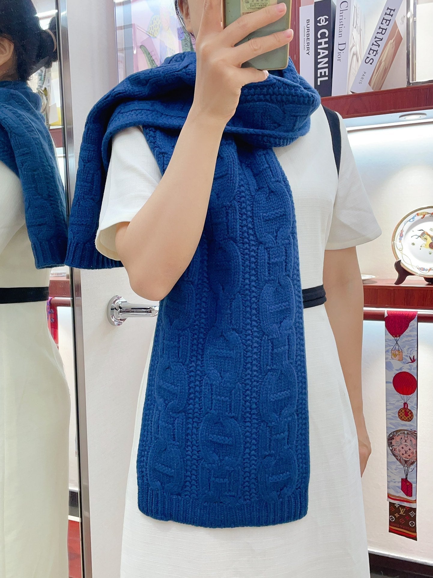 HERMES FAUBOURG MUFFLER 170 CM IN COBALT BLUE CASERE