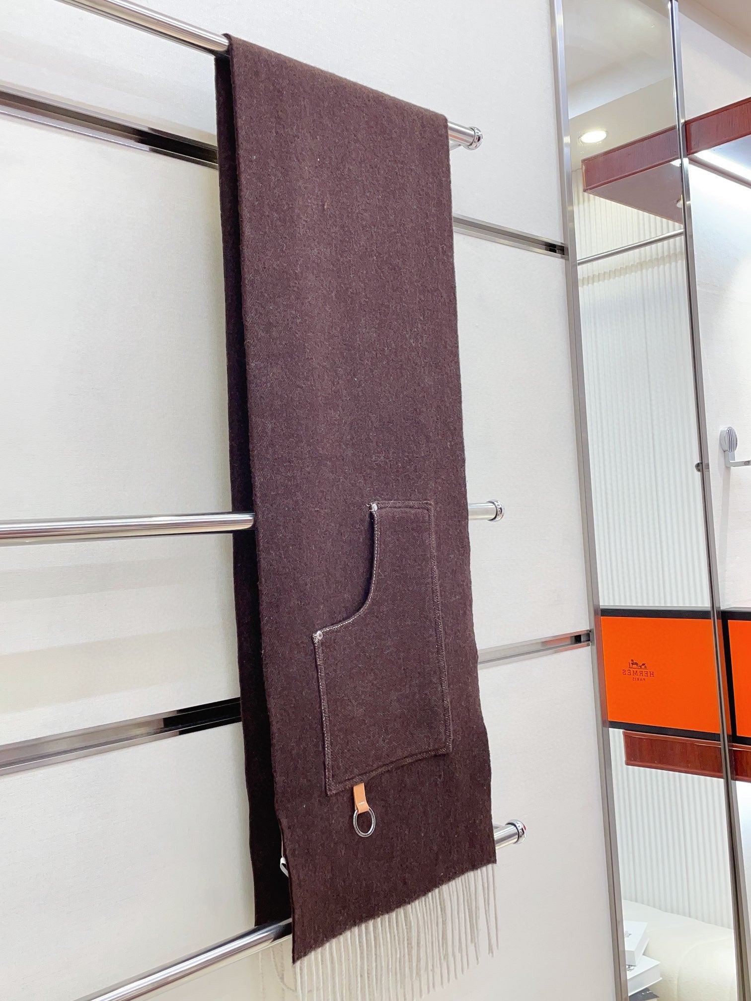 HERMES CARGO MUFFLER 190 CM IN CHESTNUT BROWN CASERE 375382