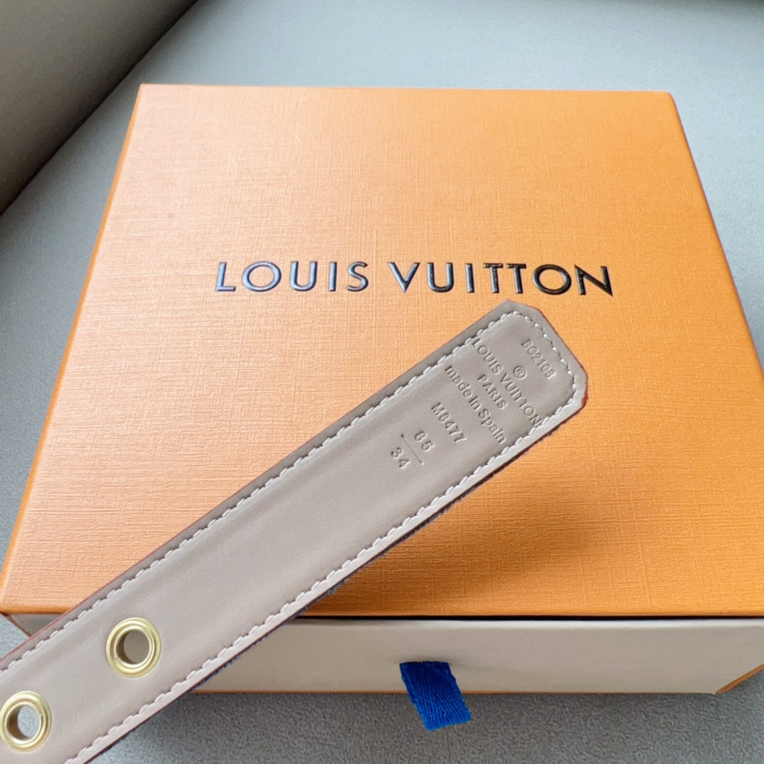 LOUIS VUITTON LV 30MM BELT LIGHT BLUE MONOGRAM DENIM GOLD HARDWARE