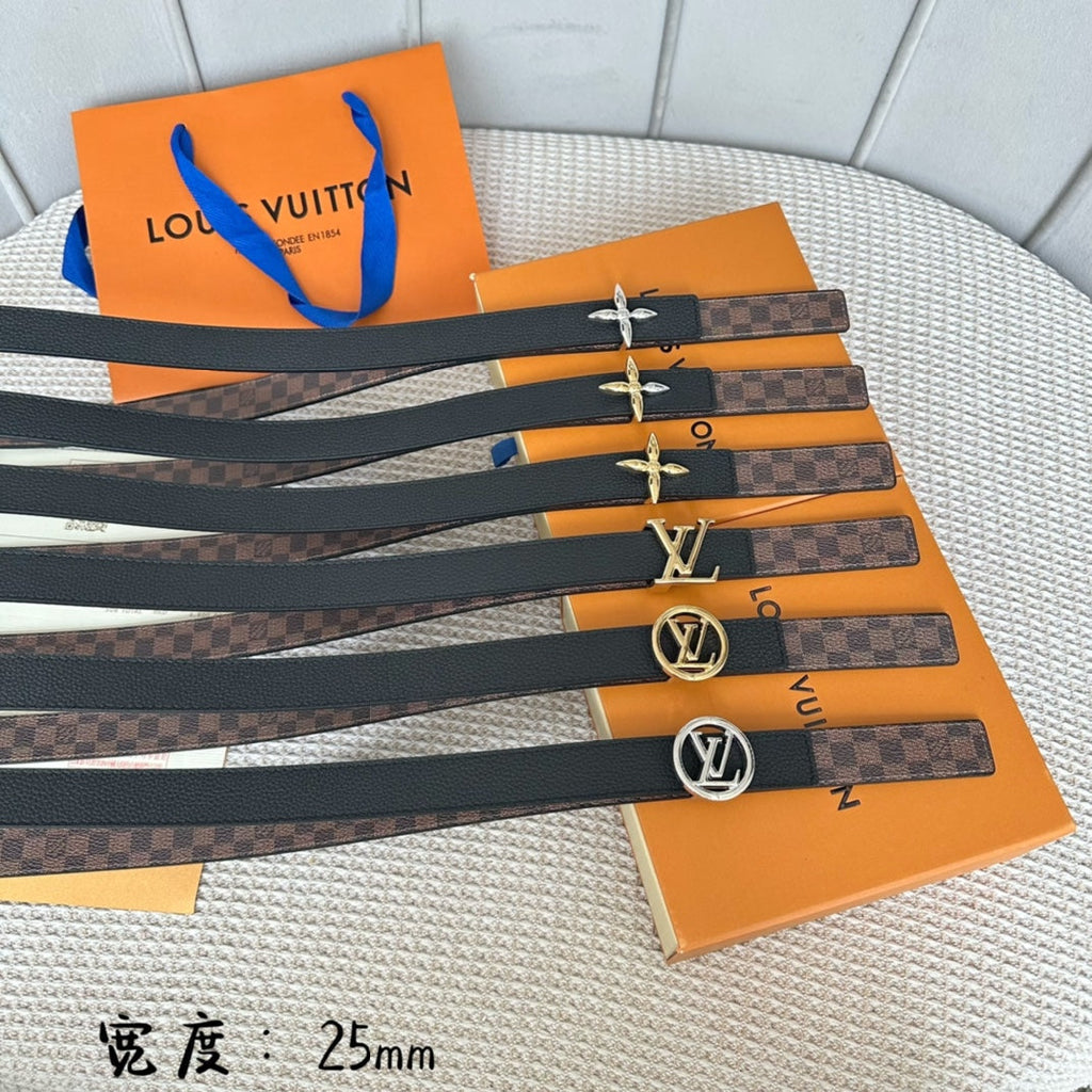 LOUIS VUITTON LV FLOWERGRAM 25 MM REVERSIBLE BELT IN BROWN DAMIER CALFSKIN GOLD HARDWARE