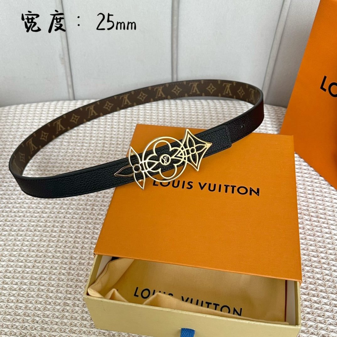 LOUIS VUITTON LV MEDIUM 25 MM BELT IN BLACK CALFSKIN GOLD HARDWARE