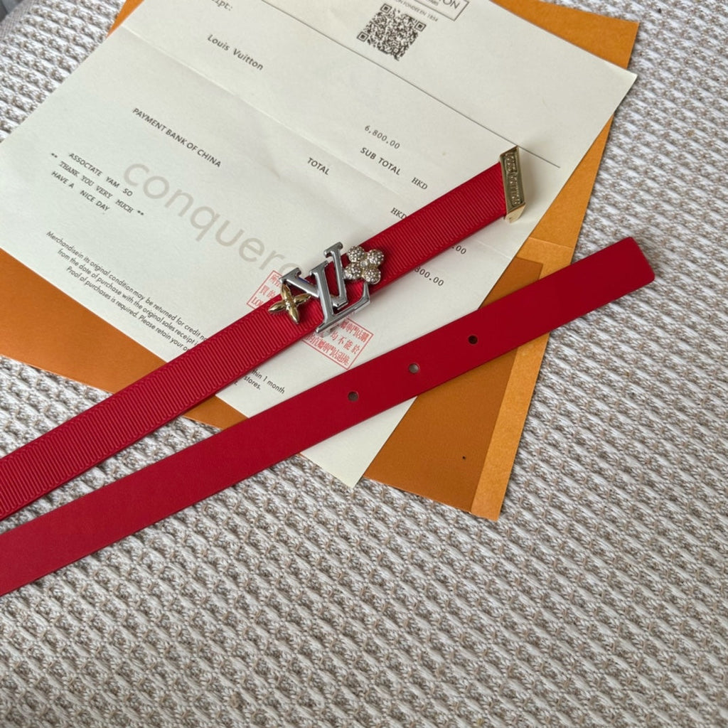 LOUIS VUITTON LV GRAM 20 MM REVERSIBLE BELT CHERRY RED CALFSKIN SILVER HARDWARE