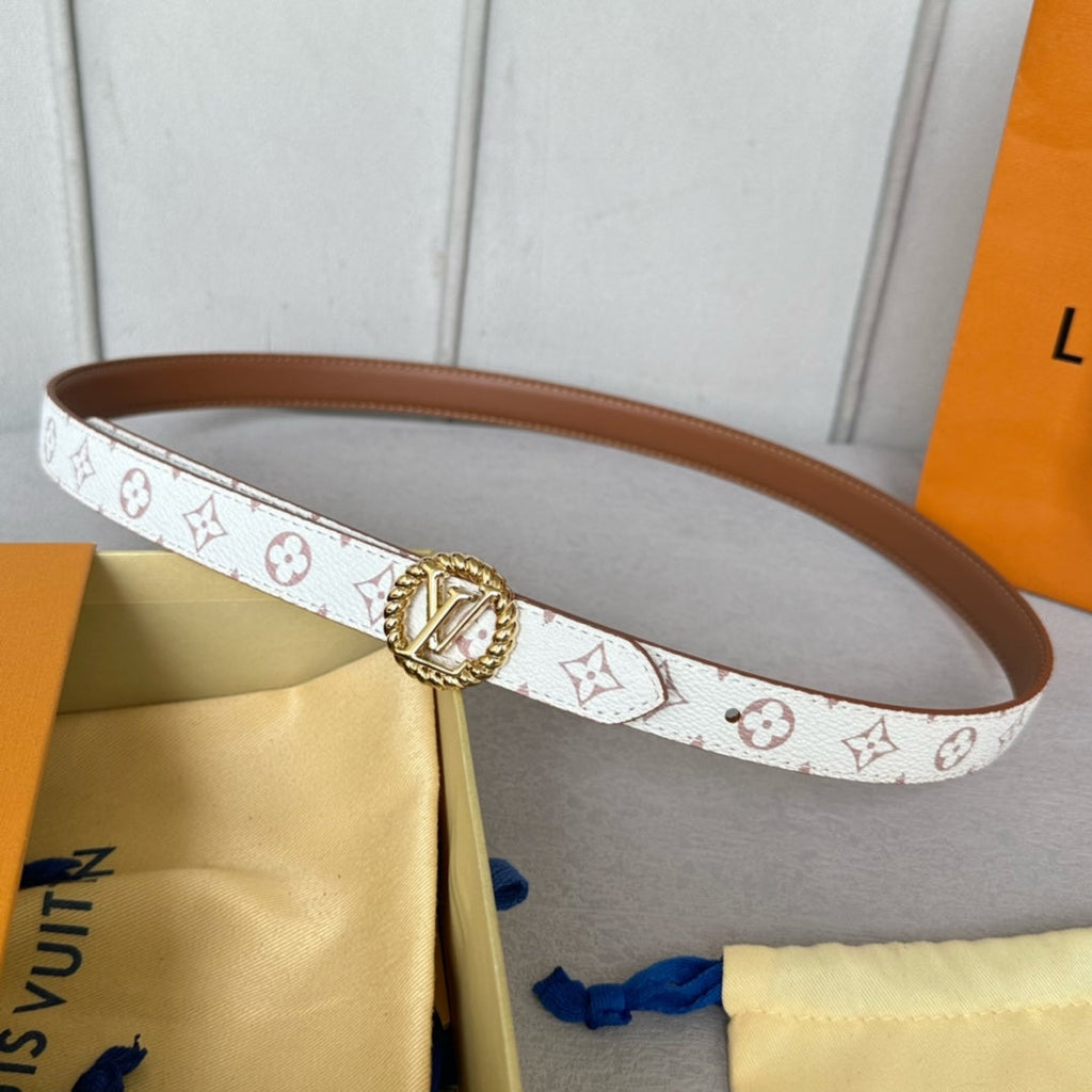 LOUIS VUITTON LV Circle Nautical 20mm Reversible Belt Gold Buckle Tan White lambskin