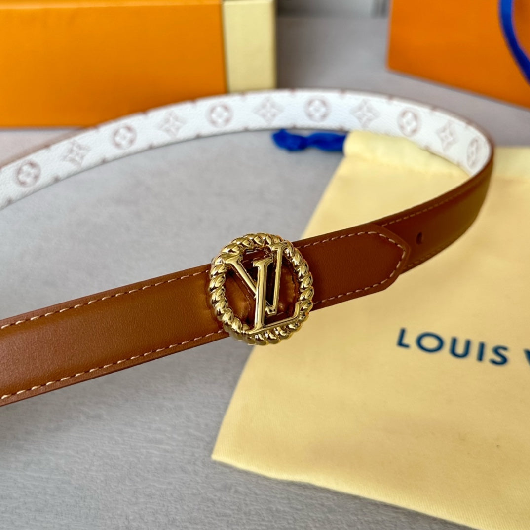 LOUIS VUITTON LV S-LOCK BELT 20 MM IN BRONZE BROWN CALFSKIN AND CIRCLE GOLD HARDWARE