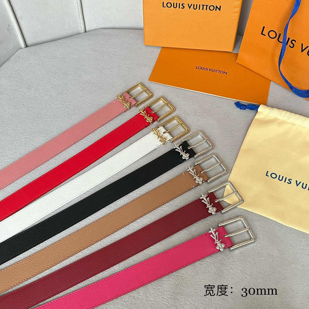 LOUIS VUITTON LV BLOOM 30MM BELT IN ROSE RED CALFSKIN GOLD HARDWARE