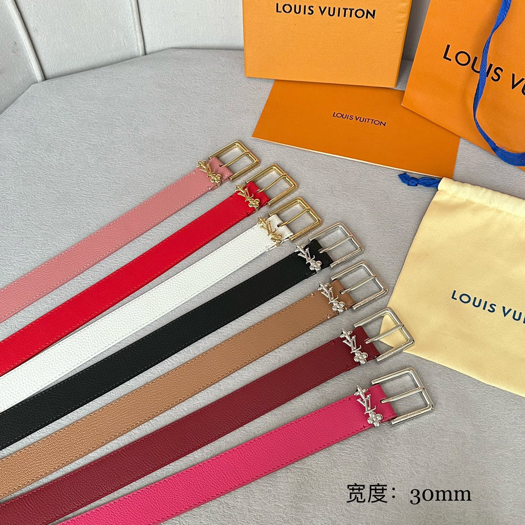 LOUIS VUITTON LV BLOOM 30MM BELT IN BLACK CALFSKIN SILVER HARDWARE