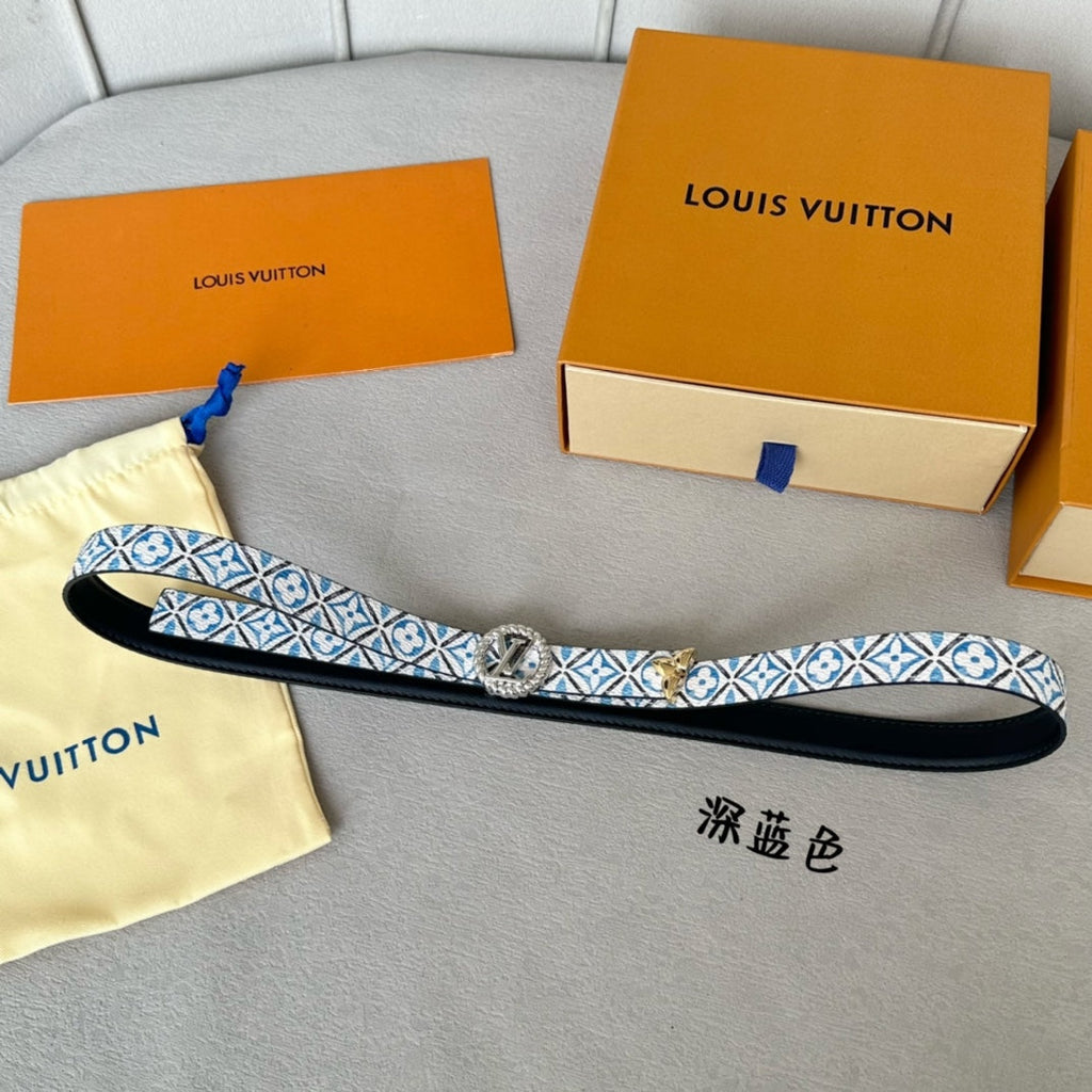 LOUIS VUITTON PRETTY LV 20MM REVERSIBLE BELT WHITE AND BLUE CALFSKIN SILVER MIX GOLD HARDWARE