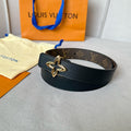 LOUIS VUITTON LV MINI FLOWERGRAM 30MM REVERSIBLE BELT IN BLACK CALFSKIN GOLD HARDWARE