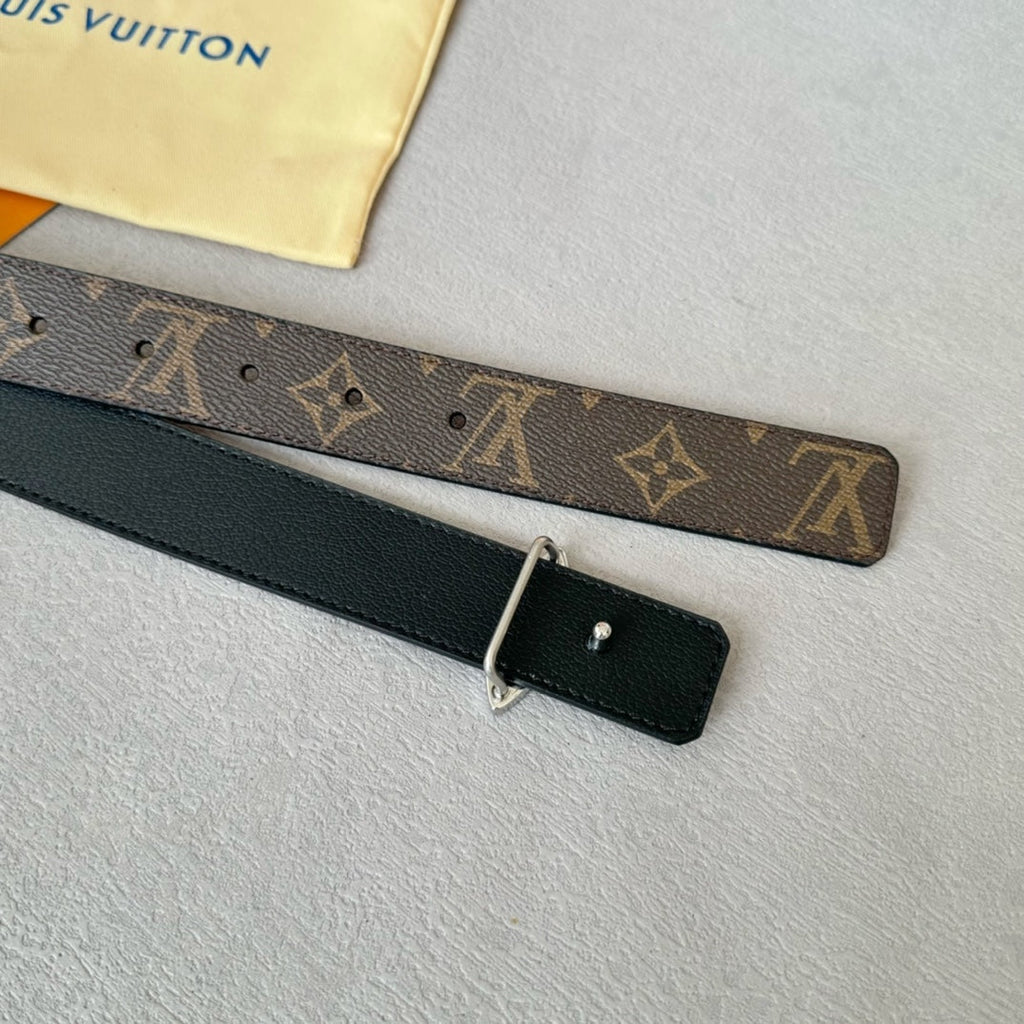 LOUIS VUITTON LV MINI FLOWERGRAM 30MM REVERSIBLE BELT IN BLACK CALFSKIN SILVER HARDWARE