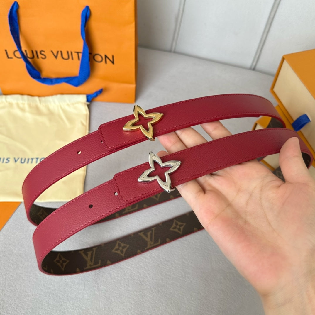LOUIS VUITTON LV Flowergram 30mm Reversible Belt Gold Buckle Burgundy Brown Leather