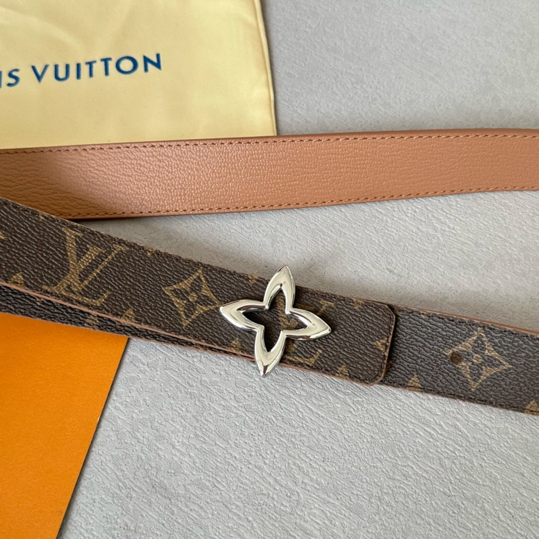LOUIS VUITTON LV MINI FLOWERGRAM 30MM REVERSIBLE BELT IN BUFF BROWN CALFSKIN SILVER HARDWARE