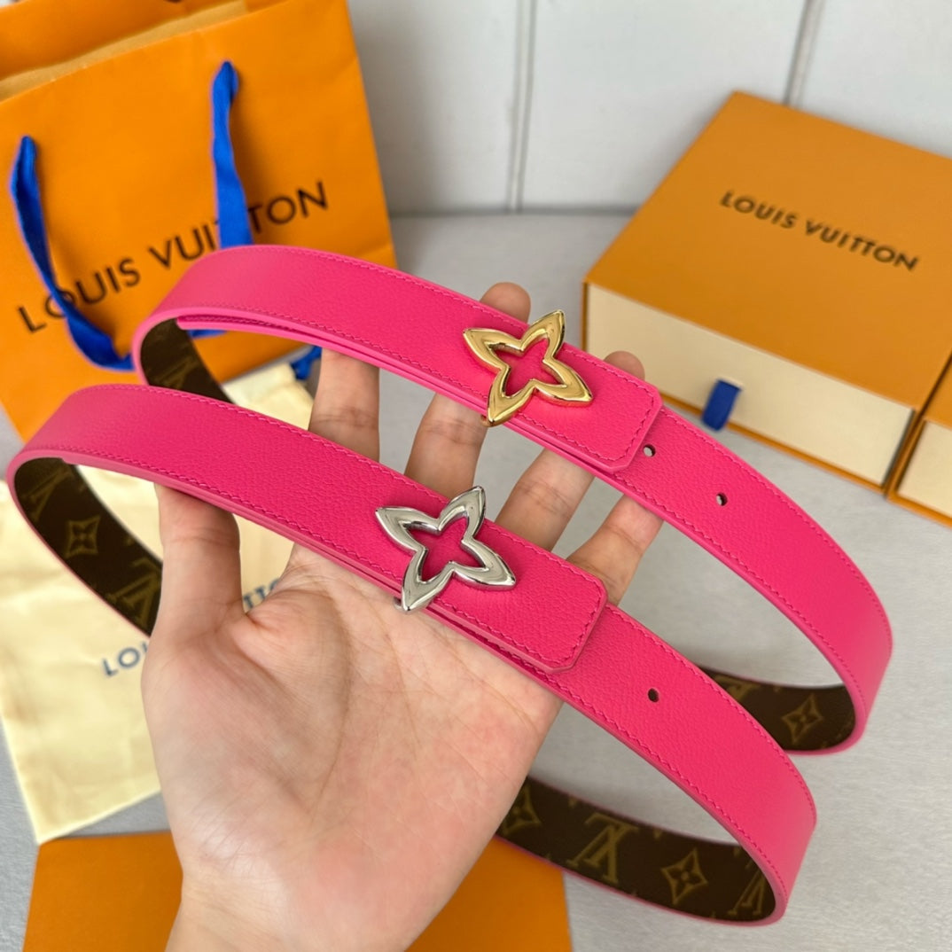 LOUIS VUITTON LV MINI FLOWERGRAM 30MM REVERSIBLE BELT IN BRIGHT PINK CALFSKIN GOLD HARDWARE