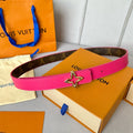 LOUIS VUITTON LV MINI FLOWERGRAM 30MM REVERSIBLE BELT IN BRIGHT PINK CALFSKIN GOLD HARDWARE
