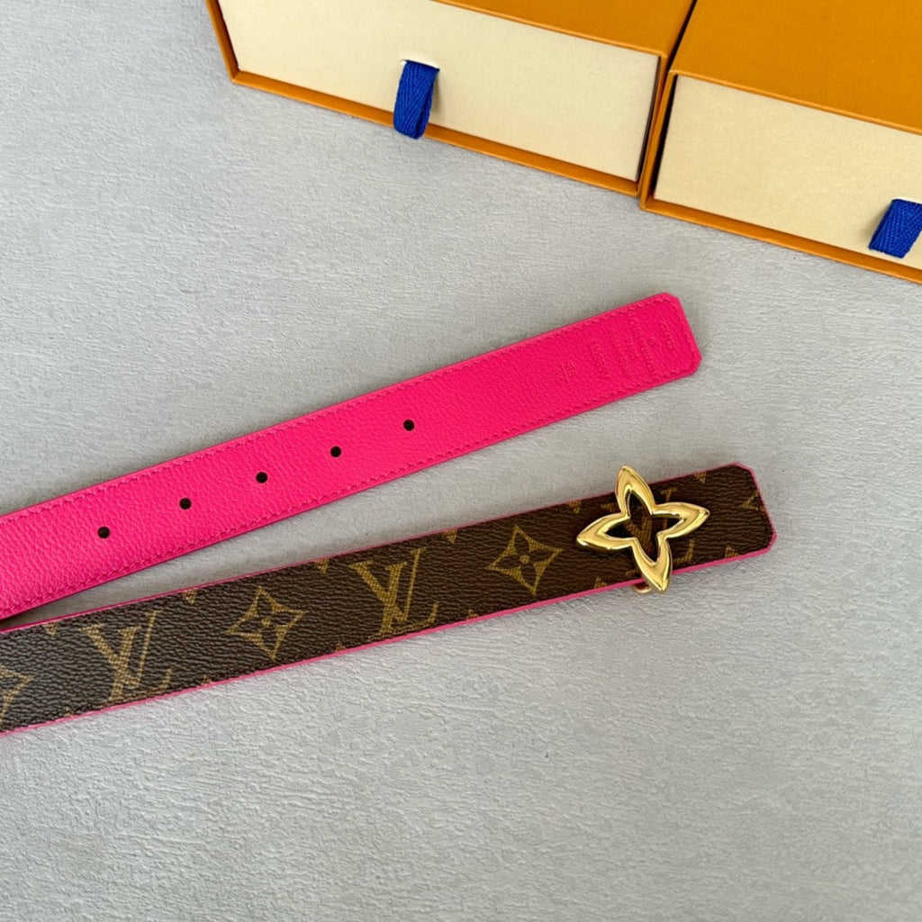 LOUIS VUITTON LV MINI FLOWERGRAM 30MM REVERSIBLE BELT IN BRIGHT PINK CALFSKIN GOLD HARDWARE