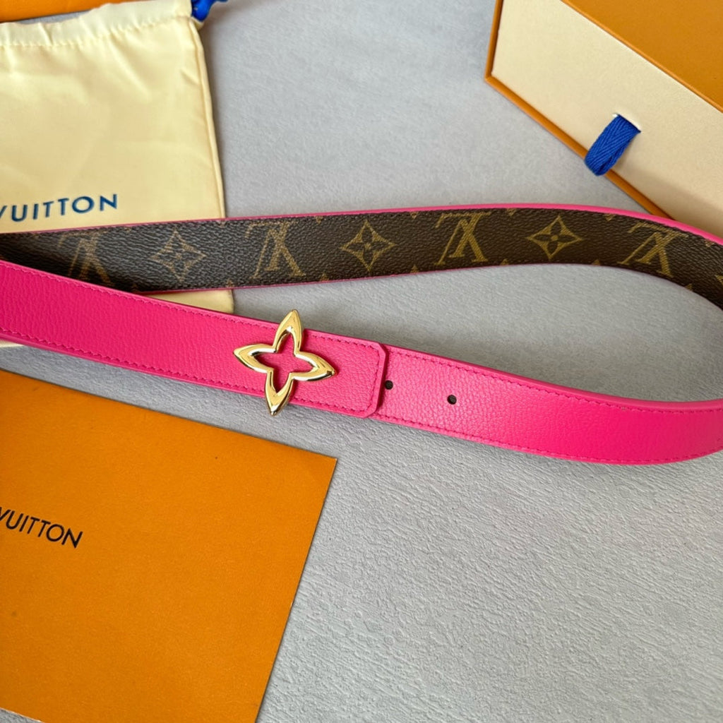 LOUIS VUITTON LV MINI FLOWERGRAM 30MM REVERSIBLE BELT IN BRIGHT PINK CALFSKIN GOLD HARDWARE