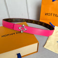 LOUIS VUITTON LV MINI FLOWERGRAM 30MM REVERSIBLE BELT IN BRIGHT PINK CALFSKIN SILVER HARDWARE