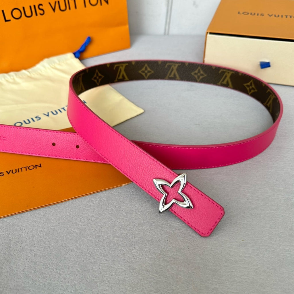 LOUIS VUITTON LV MINI FLOWERGRAM 30MM REVERSIBLE BELT IN BRIGHT PINK CALFSKIN SILVER HARDWARE