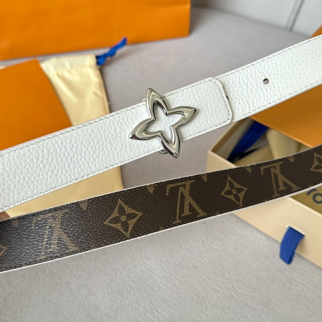 LOUIS VUITTON LV MINI FLOWERGRAM 30MM REVERSIBLE BELT IN WHITE CALFSKIN SILVER HARDWARE