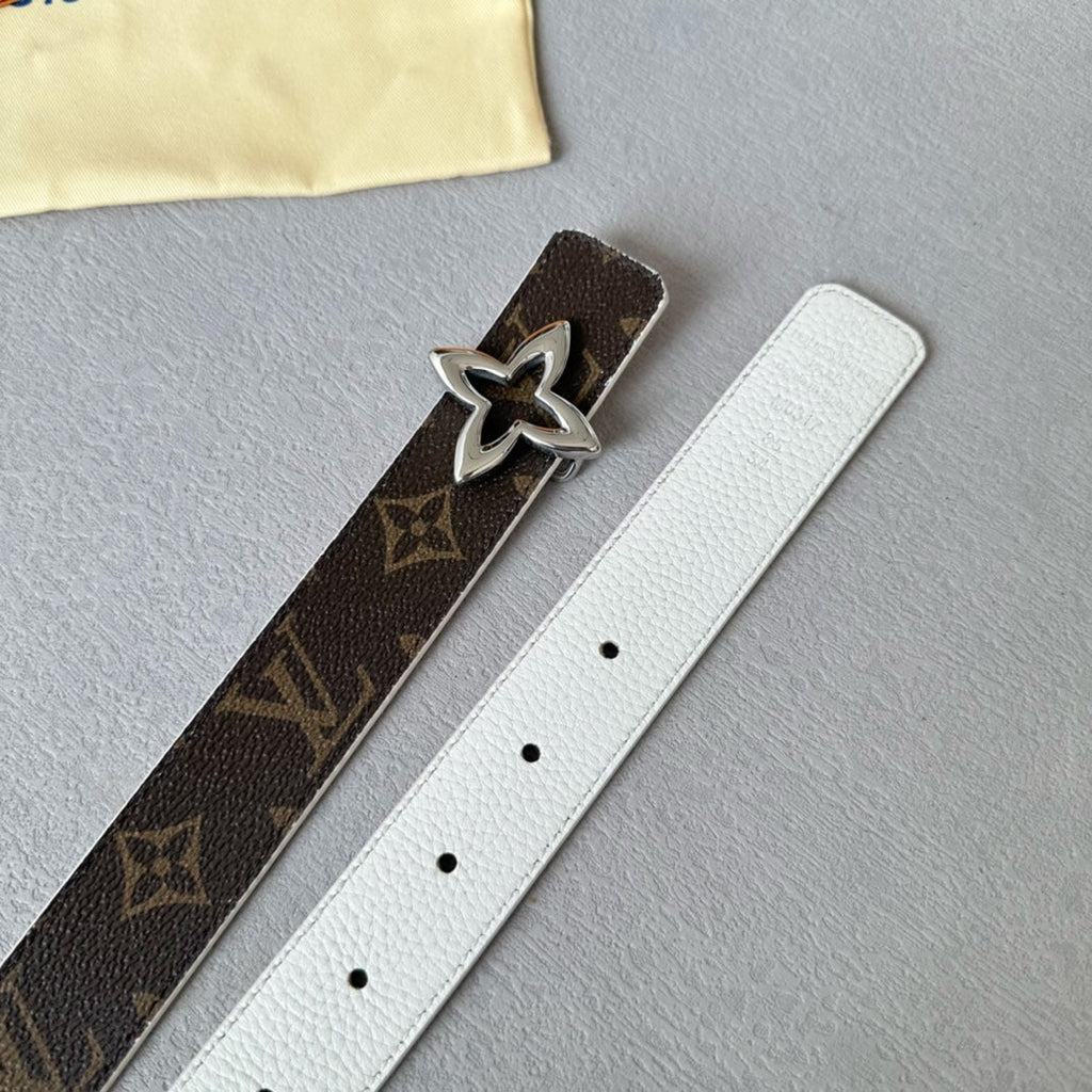 LOUIS VUITTON LV MINI FLOWERGRAM 30MM REVERSIBLE BELT IN WHITE CALFSKIN SILVER HARDWARE