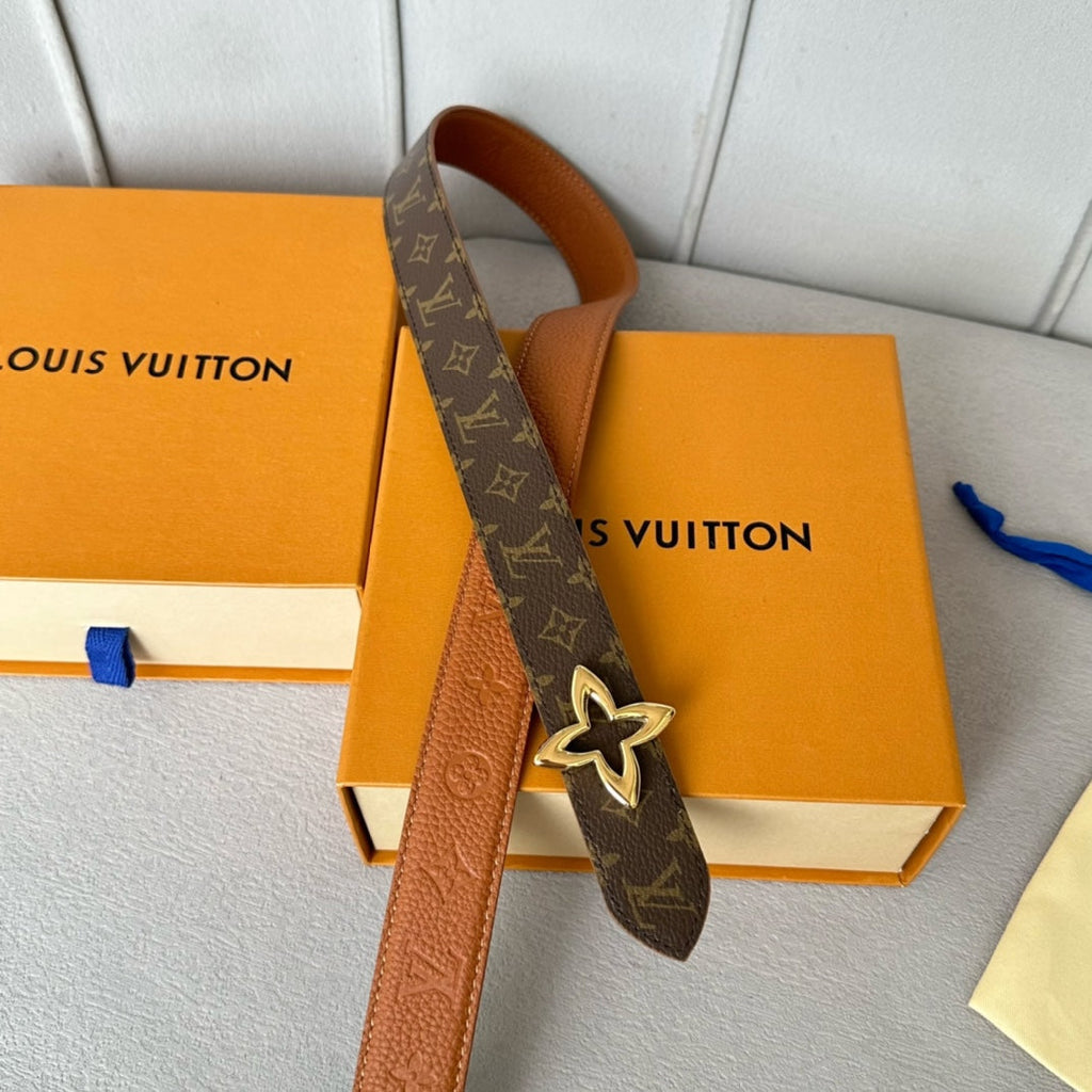 LOUIS VUITTON LV MINI FLOWERGRAM 30MM REVERSIBLE BELT IN BRONZE BROWN EMBOSSED CALFSKIN GOLD HARDWARE