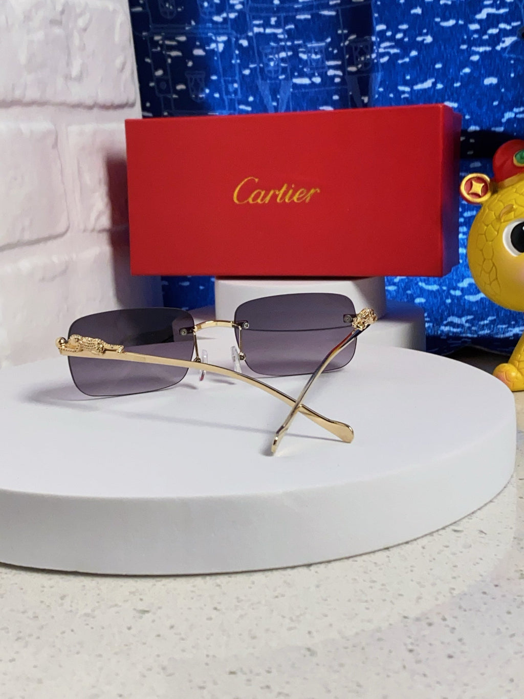 PANTHÈRE RIMLESS RECTANGULAR FRAME SUNGLASSES 531822 IN METAL