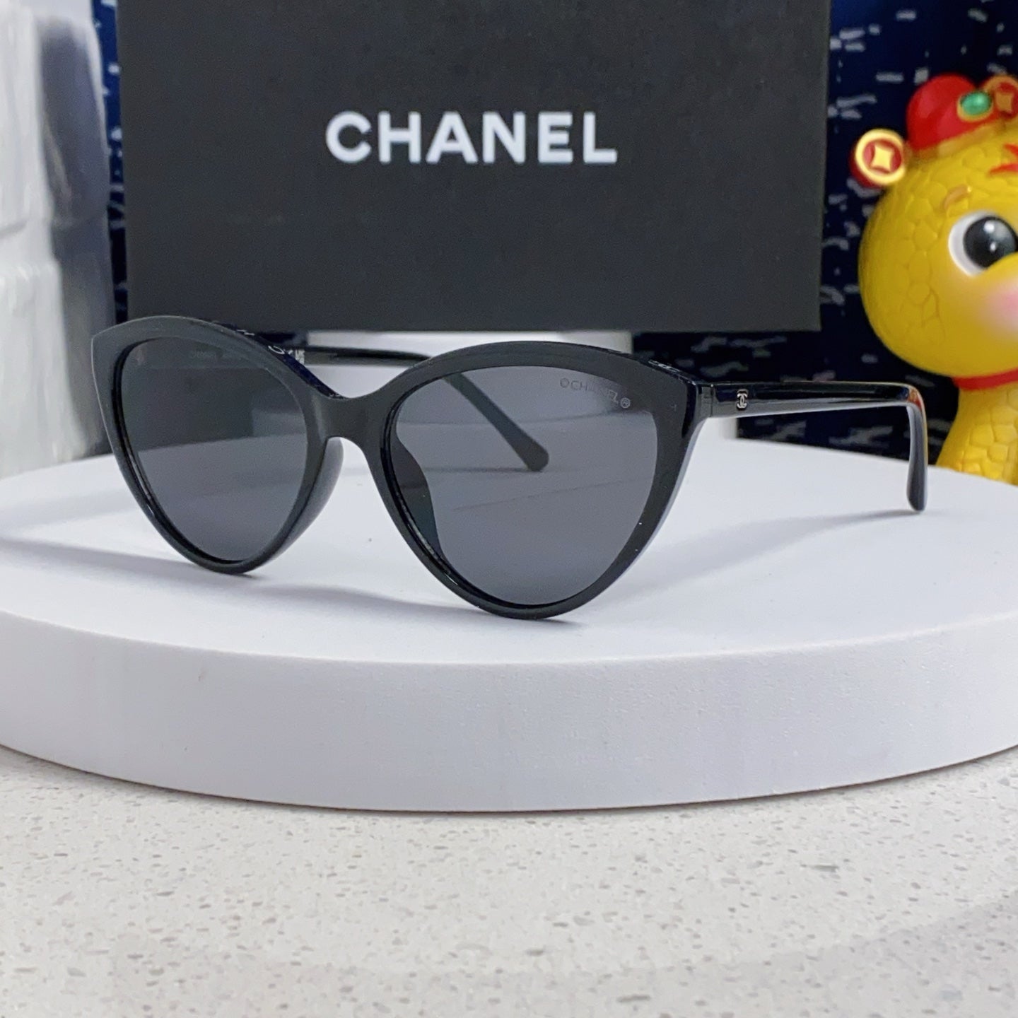 CHANEL CAT EYE SUNGLASSES CH3393 IN BLACK ACETATE BLACK LENSES