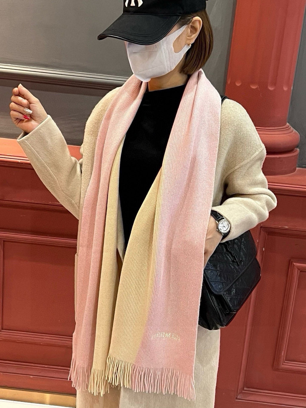 HERMES HIGH-END SCARF 180 IN LIGHT PINK MIX BEIGE CASERE