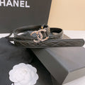 CHANEL DOUBLE C BELT 20MM IN BLACK CALFSKIN WITH QUILTED STITCHING AND SPIRAL SILVER BUCKLE